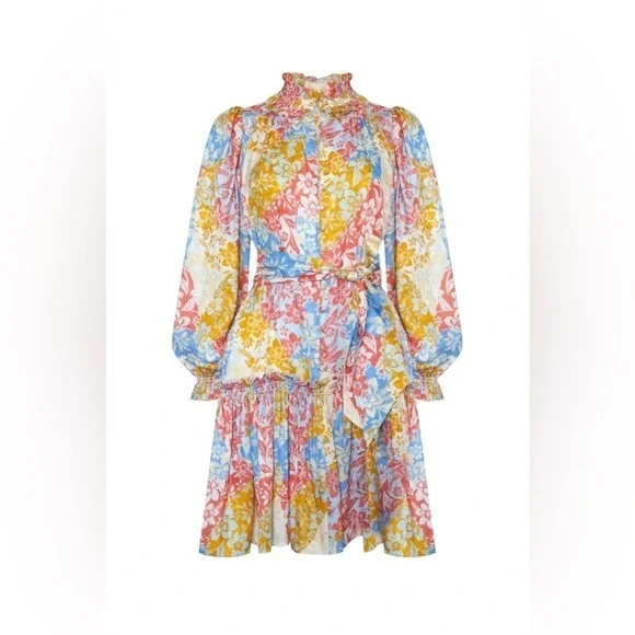 Hunter Bell Blakely Long Sleeve Silk Dress in Colorful Flower Patchwork, Medium - Picture 9 of 10
